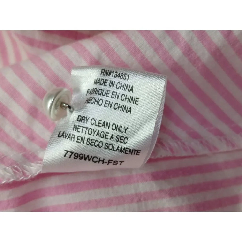 WAYF Dayna Tie Back Poplin Top Blouse Size S Striped Pink Wrap Long Sleeve Puff - Picture 9 of 11
